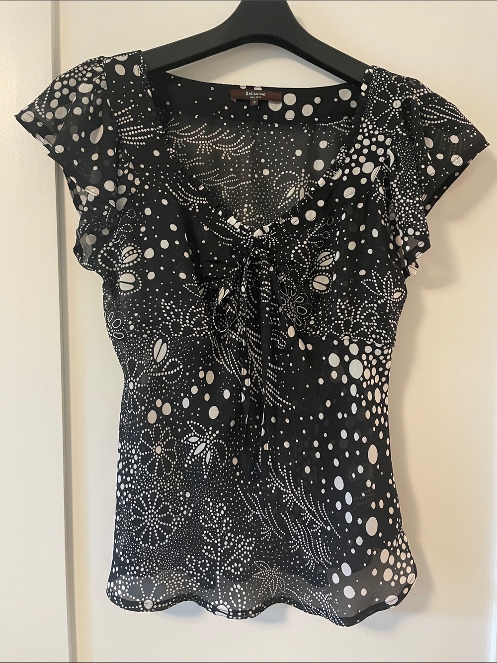 Bellisimo Black and White Dot Tie-Front Women's Top